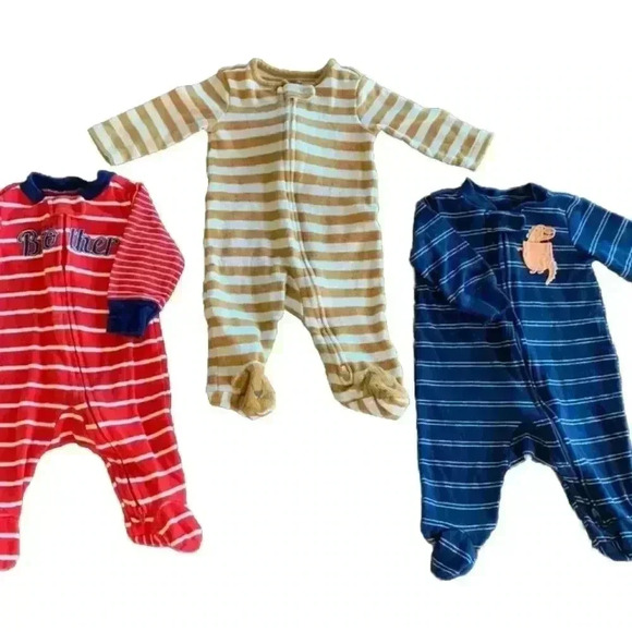 3 MONTHS ~ Carter's Baby Fleece Footed Sleeper Pajamas PJs LOT Of 3 - Picture 1 of 16